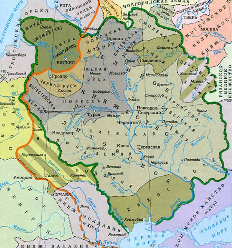 Русь и литва в 13 15 веках контурная карта