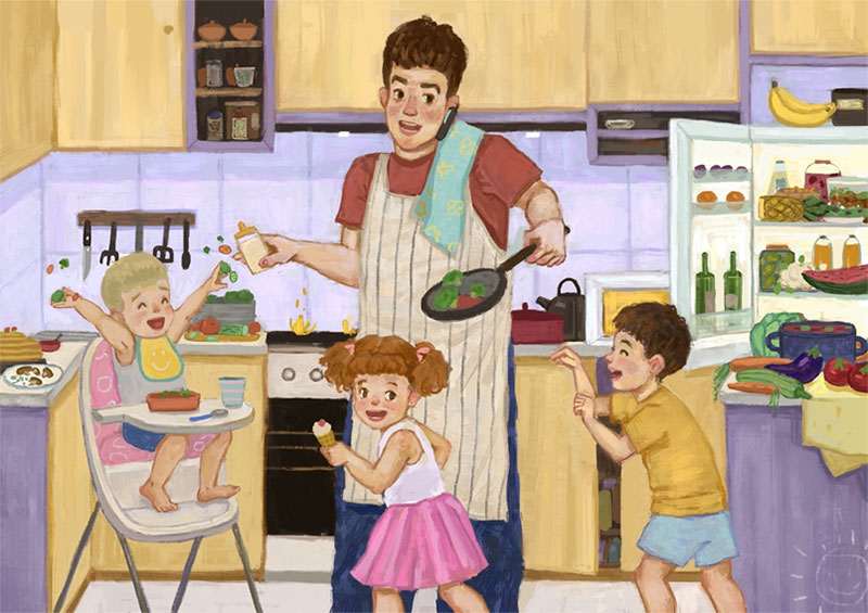 Заботитесь папу. Детские иллюстрации папа заботливый. Папа ухаживает за ребёнком. Папа заботится. Заботливый папа готовит.